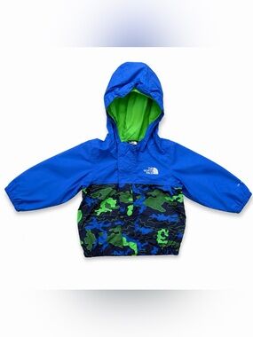 The North Face Royal Blue Hooded Jacket with Green Camo Panels